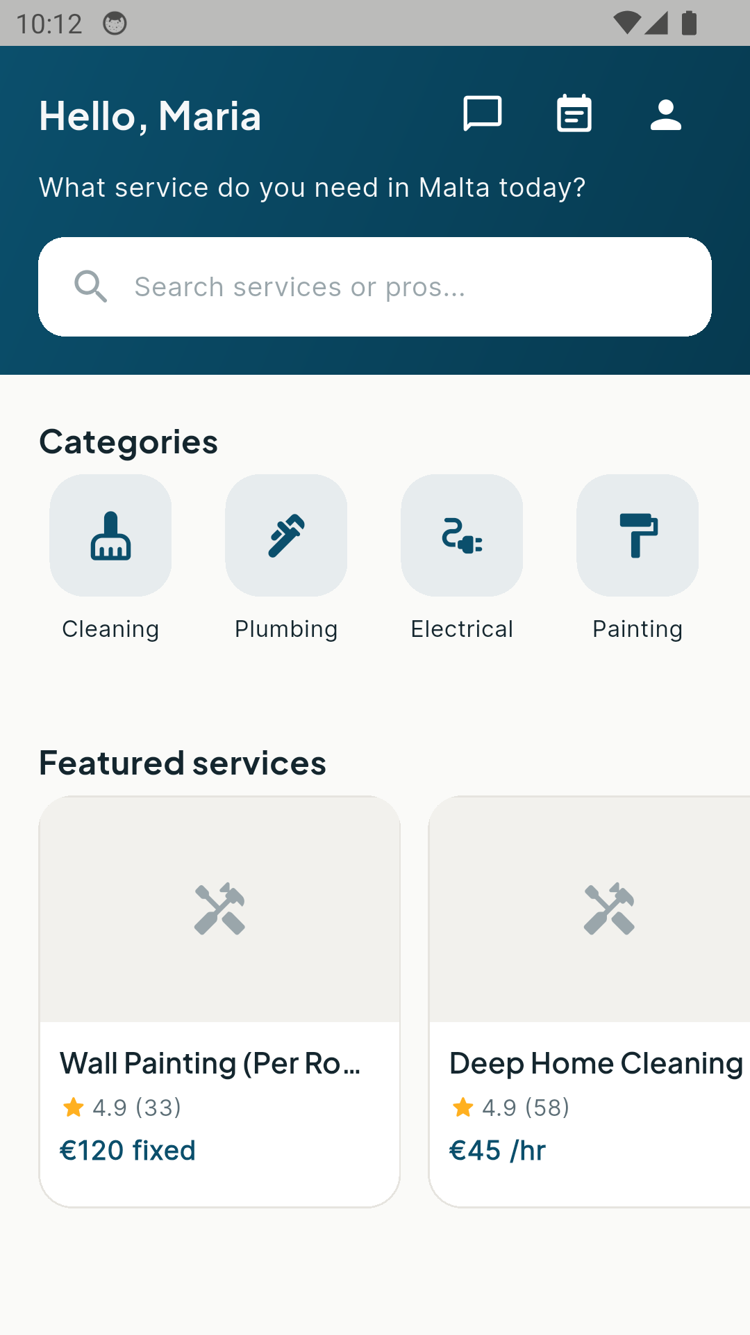 Servixo home screen