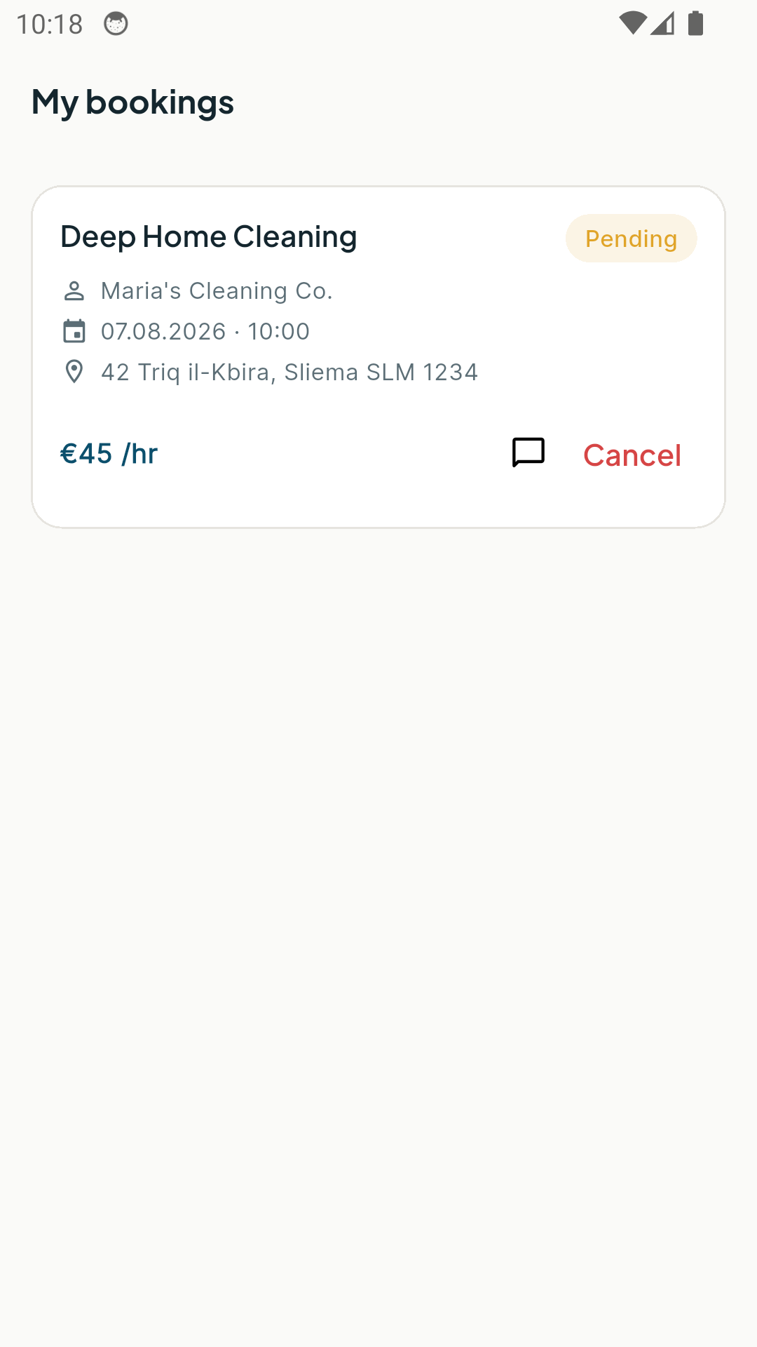 Bookings management screen